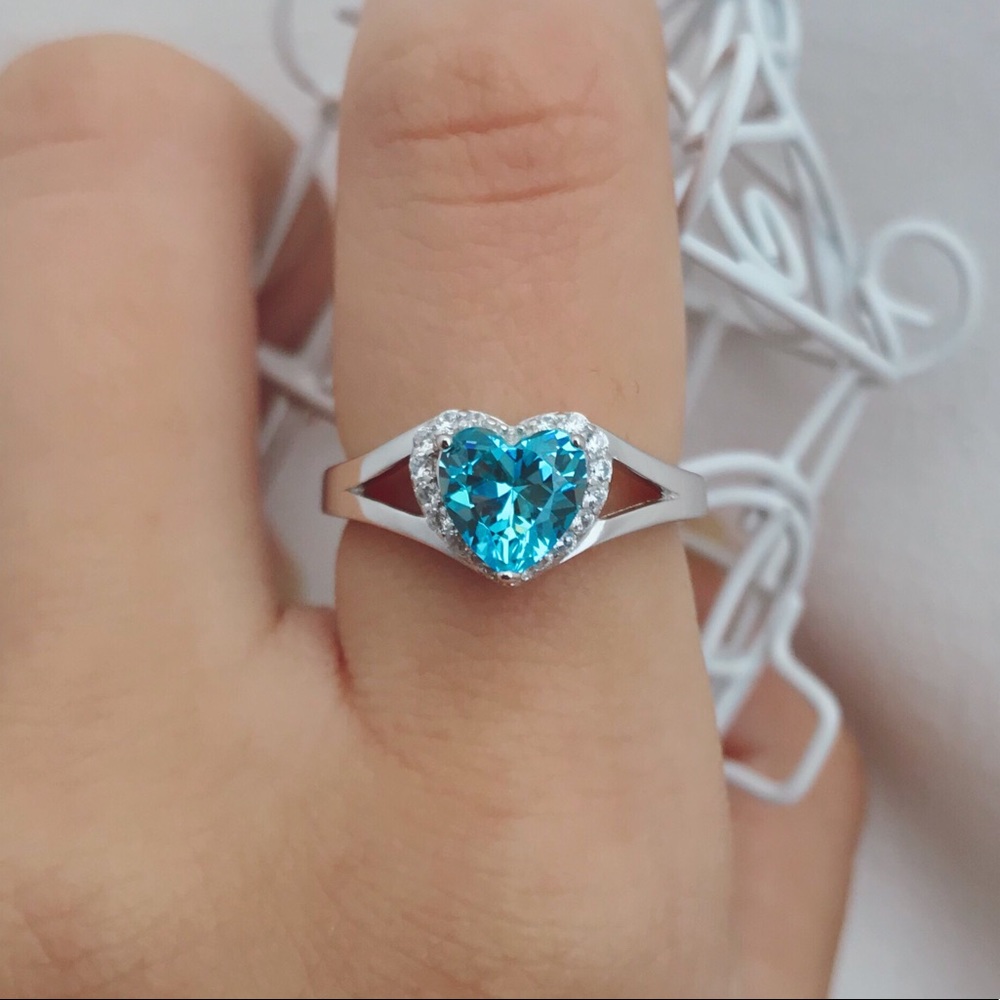 Blue Topaz Heart Sterling Silver Ring